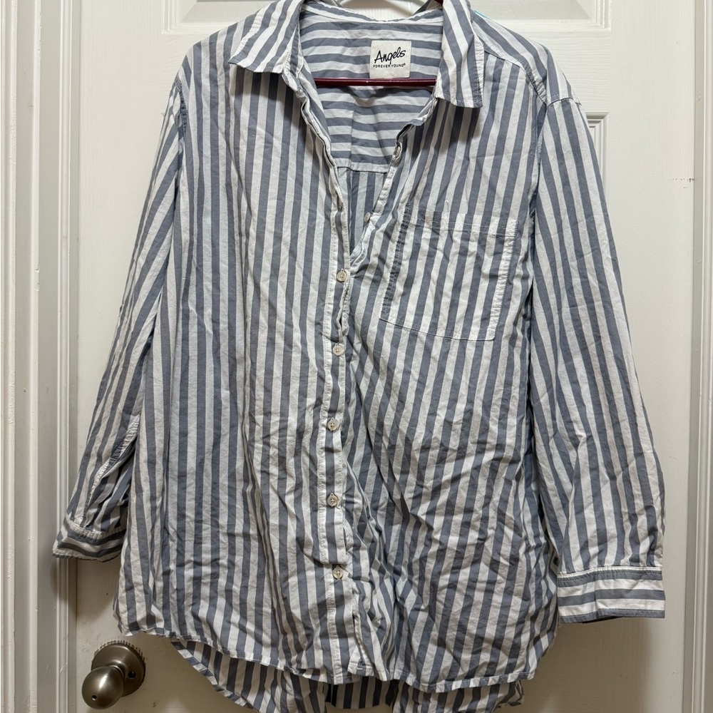 Angels Gray and White Striped Sleep Shirt